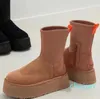 Schneestiefel für Damen, Winter-Plateaustiefel, Fellstiefel, Knöchel, Wollschuhe, Schaffell, echtes Leder, klassische Marke, lässig draußen