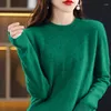 Suéteres de mujer suéter de cachemira de lana pura jersey de cuello redondo Top de punto Casual Otoño Invierno Color sólido moda mujer