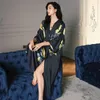 Indumenti da notte da donna Donna Casual Estate Accappatoio Abito Mezza manica Kimono Abito lungo Balck Stampa Fiore Abbigliamento per la casa Intimo Lingerie