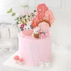 Cake Tools Pink Children's Birthday Topper Soft Pottery Ornament Ccute Cartoon Cow Plug-In harts Bakning Happy Party Decoration