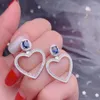 Boucles d'oreilles à tige romantique coeur pêche naturel bleu saphir pierres précieuses S925 argent fille femmes fête cadeau bijoux