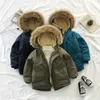 Jackets Hoodies 5852 Children Winter Fleece Outdoor Baby Boys Faux Fur Collar Jacket Warm Teen Kid Clothes Thickened Cotton Padded Coat