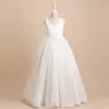 Girl Dresses White Sleeveless V-neck A-line Tulle Bow Flower For Wedding 2023 Princess Kids Pageant First Communion Gowns