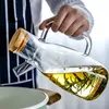 Förvaringsflaskor burkar transparent glasoljeflaska med handtag skala värmebeständig lecythus kök verktyg olje spray flaskor vinäger sås behållare 230404