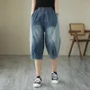 Kadın Pantolon Yüksek Belli Denim Kadın Patchwork Kırpılmış Pantolon Kadın Bol Kot Pantolon Kadın Giysileri Büyük Boyut Harem Pant 2xl