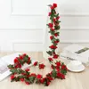 Fleurs décoratives 250CM Rose Artificielle Lierre Roses Soie Faux Guirlande Pour DIY Jardin Maison Décoration De Mariage 9/45 Têtes Fleur Vigne