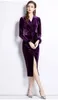 Basic Casual Women Dresses Autumn Velvet Bodycon Purple Midi Dress Women V-Neck Long Sleeve Ruched Slim Fit Evening Robe Female Party Cocktail Vestidos 2024