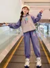 Clothing Sets Junior Girls Autumn Winter Plush Clothes Set Large Pockets Hooded Fleece Sweater And Jogging Pants 2Pcs Outfits Kids Tracksuit