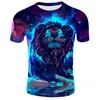 Herr t-skjortor sommar lejon 3d tshirt mode djurtryck t-shirt manlig casual kortärmad tee shirt