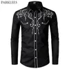 Men s casual skjortor Stylish Western Cowboy Men Brand Design broderi Slim Fit Long Sleeve Mens Wedding Party For Male 230404