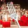 Servis uppsättningar 1 st rostfritt stål knivgaffel gaffel bordsartiklar bärbar graverad brevtryck gafflar semestergåvor kök