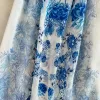 Podstawowe swobodne sukienki dla kobiet wczesna wiosna Wakacje Długie sukienki Kobiety Runway V-Neck Blue Flower Blue Flower Printed Lantern Sleeve Holiday Holiday Boho Vestidos 2024