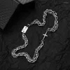 Chains Danymia Hip Hop Titanium Cross Stitched Letter Square Double Layer Chain Necklace For Men Punk Accessories Cuban Link Necklaces