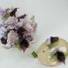 Fiori nuziali Bouquet artificiale viola scuro per la sposa Rose di seta Decorazioni per il ballo della damigella d'onore