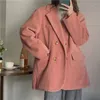 Damespakken UNXX Herfst Winter Gewatteerde Corduroy Blazers Damesmode Vintage Roze Blazer Vrouwelijke Koreaanse Casual Los Jasje Chic
