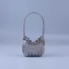 High Quality Evening Design Sier Metallic Sequins Handmake Woven Bag Female Dinner Party Wedding Handbag Soft