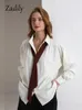 Bloups feminina camisas zadily primavera minimalista de manga longa camisa Mulheres Mulheres estilo coreano Treça sólida camisetas de tamanho grande