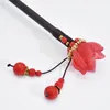 Hair Clips Chinese Style Hanfu Antique Red Flower Wooden Hairpin Fashion One-Word Classic Accessories