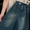 Byxor 2023 Barnens höstkläder Korean Style Girls 'High midja raka breda ben Jeans Culottes Fashion