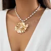 Imitation Pearl Beaded Chain with Big Flower Pendant Necklace for Women Trendy Wedding Accessories on Neck Fashion Jewelry Gifts