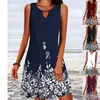 Lässige Kleider Sommer 2023 Strandparty A-Line-Kleid für Frauen Lose gedrucktes Design Blumenrock runden Hals ärmellosen Boho Midi
