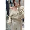 Pulls pour femmes coréen chic automne / hiver unique épaule diagonale bouton col en v pull femme minorité conception tricoté cardigan manteau