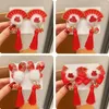 Hair Accessories Tassel Children Red Bow Hairpin Fan Plush Chinese Year Headwear Tang Suit Clip Ancient Style