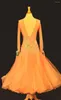 Scene Wear Modern Ballroom Competition Dance Dresses Women Orange Waltz Dancing Dress High Quality Standard kjol