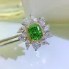 Cluster Rings 2023 925 Silver Mint Green Ring 8 10 Radiant Flower Cut Hao Inlaid Luxury Personality Factory Direct Sales