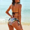 Mulheres Swimwear Pastel e Campos de Flores Escuras Mulheres Maiô Terno de Banho com Biquíni Conjunto Padrão Abstrato Moderno Floral