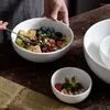 Bowls Nordic White Embossed Ceramic Rice Soup Tableware Porcelain Kitchen Container Fruit Salad Bowl Dinnerware