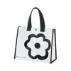 Sacs à provisions noir blanc fleur sac fourre-tout recycler étanche épicerie femmes décontracté épaule sac à main pliable Shopper sacs à main