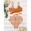 Kvinnors badkläder Kvinnor Bikini Striped 2 Tvådelar Set Push Up High midje Biquini Swimsuit Criss Cross Bandage Justerbara baddräkter