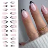 أظافر كاذبة 24pcs أظافر نصائح الأظافر مزيفة nials manicure diy بلاك بلاك الكريستال الطويل اللوز الفرنسي