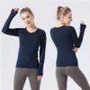 LL 2023 Justera kvinnors yoga långa ärmar Lu 2.0 Solid Color Nude Sportsformning midja tätt fitness Löst jogging sportkläder kvinnors