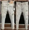 Erkek Ripper Robin Jeans Denim Pantolon Sıska Fit İnce Streç Erkekler Biker Jean Pantolon Patchwork Sıkıntılı Mektup Boyalı Delik Vintage Out Strip Kalem Bacak