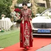 Etnik Giyim Çin Nakış Boncuklu Tassel Gelinlik Zarif Mandarin Yakası Kadın Evlilik Sapmaları Kadife Cheongsam