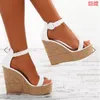 Sandales femme été Sexy plate-forme compensée dames talons hauts chaussures femmes mode paille boucle bout ouvert décontracté femme chaussures