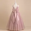 Girl Dresses White Sleeveless V-neck A-line Tulle Bow Flower For Wedding 2023 Princess Kids Pageant First Communion Gowns