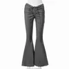 Pantalones de mujer Capris Sexy Low Rise Grey Flare Pant Y2K Cordón V Cintura elástica 2023 Moda Elástico Skinny Lace Up Vendaje Pantalones