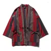 Etnische kleding traditionele Japanse vest kimono gewaden Chinese stijl mannen katoen gestreepte yukata haori t-shirt strand losse jassen xxl