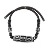 Strand Natural Tibetan Agate Nine Eye Heavenly Bead Men's Dractable Hand Woven Rope Armband Women's Retro Ethnic Style Jewelry