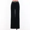 Pantaloni da donna 2023 Womnen Pantaloni neri di qualità a lunghezza intera con cerniera a catena a vita alta e gamba larga
