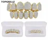 Hip Hop Iced Out CZ Gold Teeth Grillz Caps Top och Bottom Diamond Tooth Grillzs Set for Men Women Gift Grills7674616