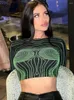 Damen T-Shirts Mode gedruckt Bodycon Short 2023 Sommer Frauen Sexy O Hals Langarm Crop Tops Chic Streetwear Damen Pullover