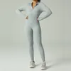 Ensembles actifs sans couture côtelé fermeture éclair avant combinaison de corps pour les femmes à manches longues Shapewear ensemble de gymnastique vêtements d'entraînement de compression porter Fitness