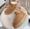 Mini-botte classique à plateforme en daim ultra mat, bottes de neige en fausse fourrure et laine mélangée, confort d'hiver de styliste pour fille, bottines courtes