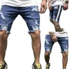 Men Fashion Blue Denim Ripped Shorts Jeans for Outdoor Street Wear1268f