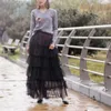 Skirts Autumn Summer Spring Women Ruffles Mesh Ball Gown Long Maxi Big Hem Irregular Layers Pink Blue BlackSkirts
