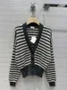 Women's Knits 2023Early Autumn Bead Linen Yarn V-neck Striped Cardigan Heavy Luxury Mystery And